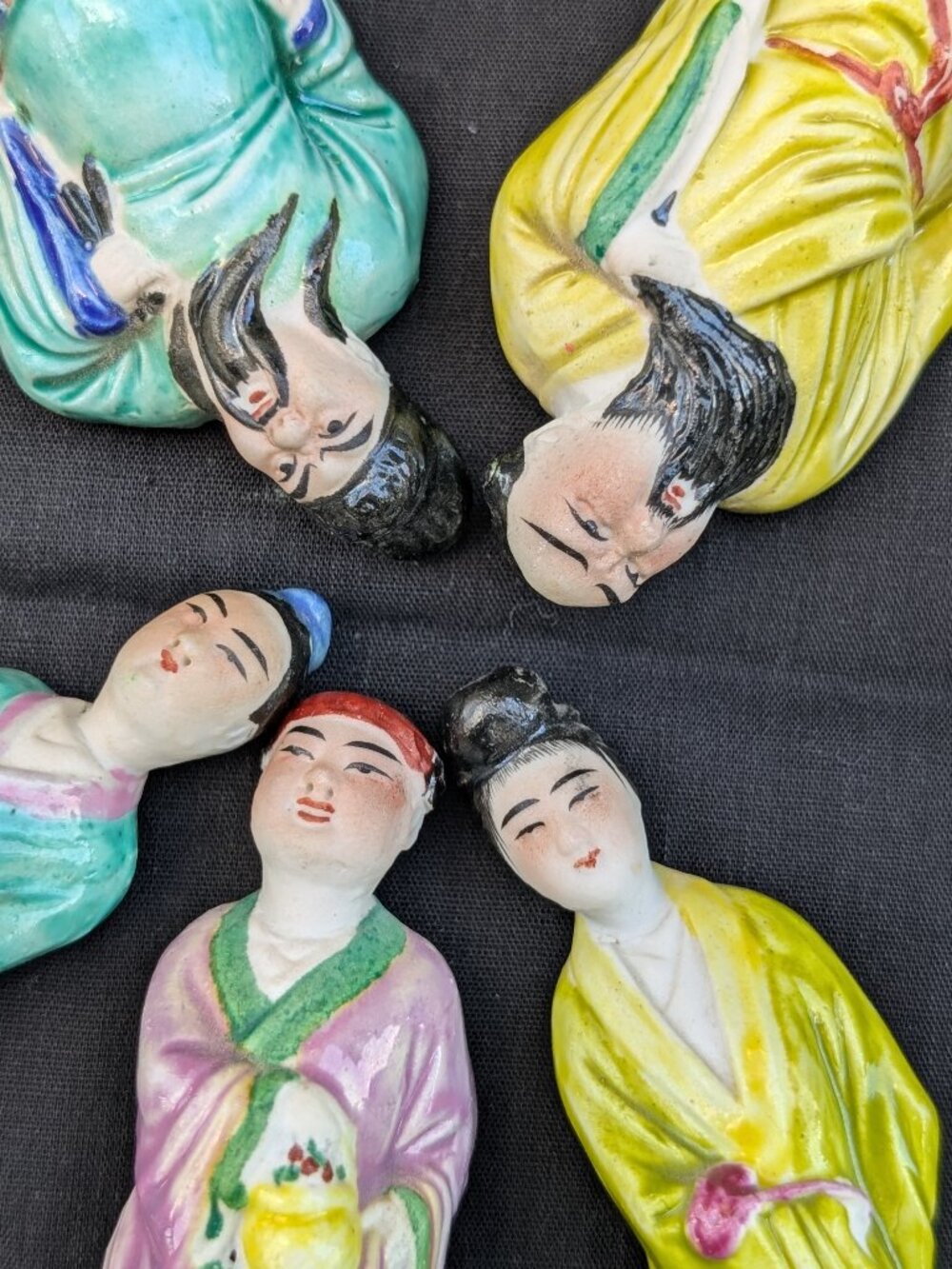 Lot of 5 Vtg Miniature Chinese Immortals Hand-Painted Ceramic Mudmen Figurines